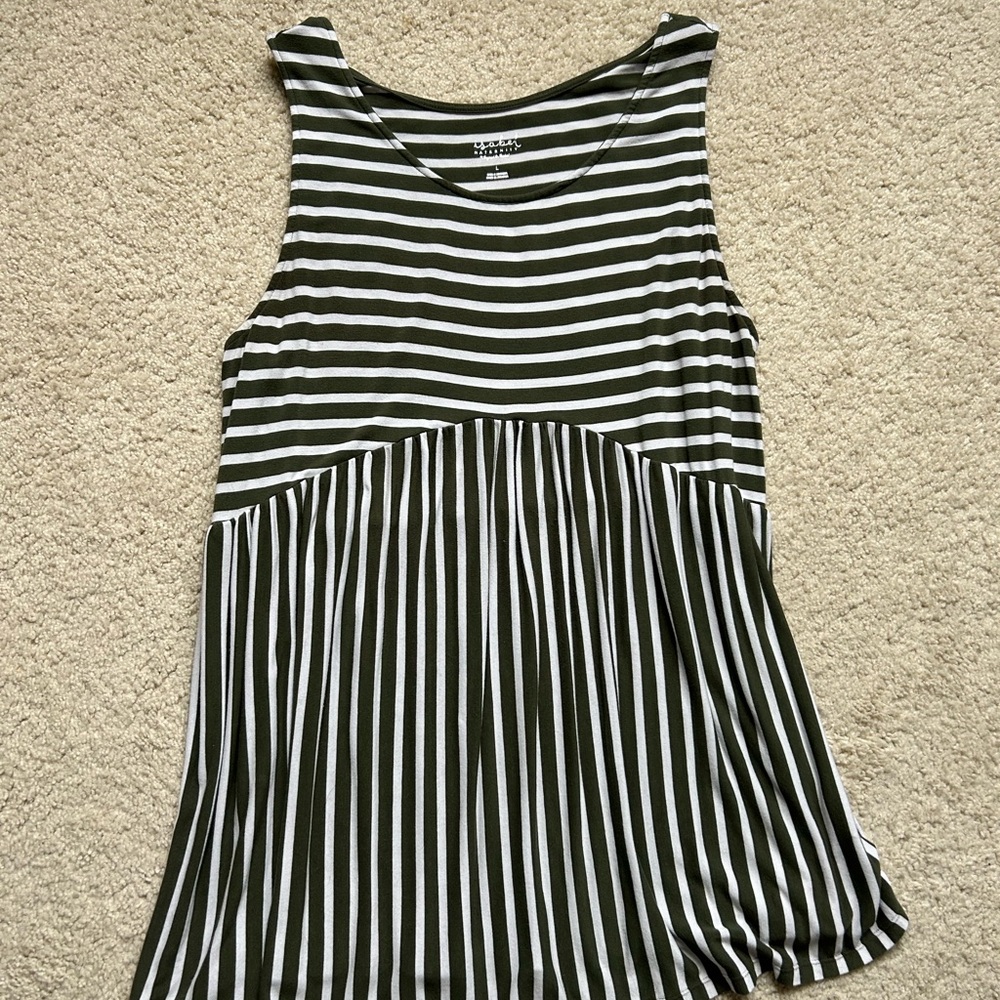 Maternity Olive and White Striped Tank Top